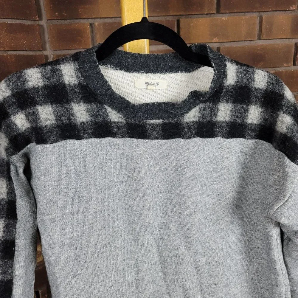 Madewell mixed media buffalo check healther gray wool top sweater size S